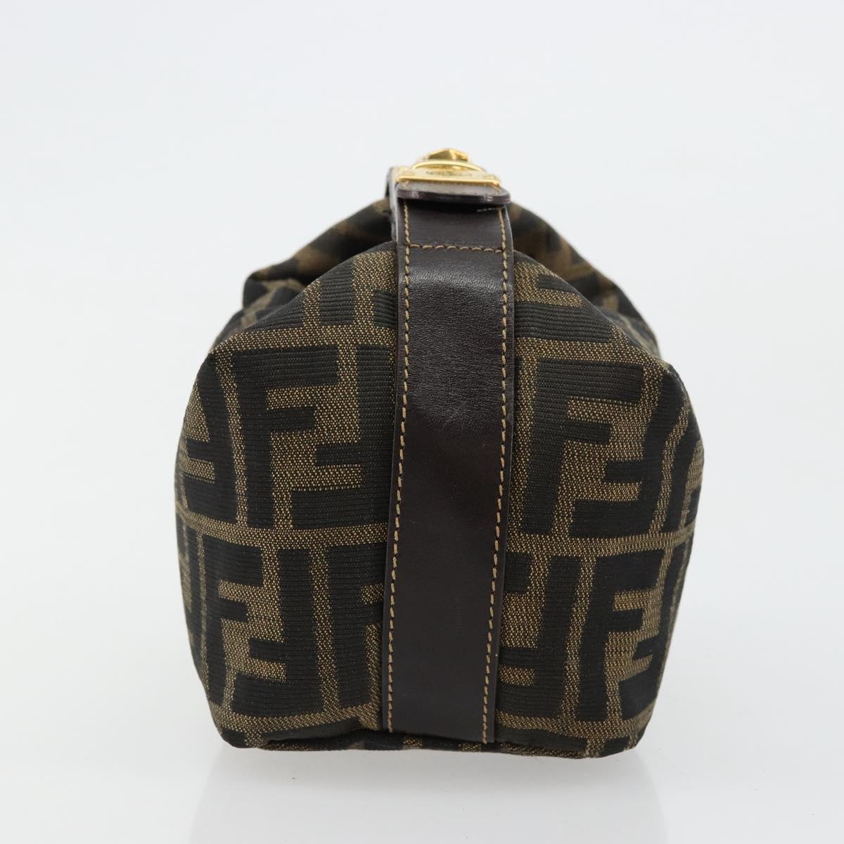FENDI Zucca Canvas Vanity Hand Bag Black Brown Auth 180330