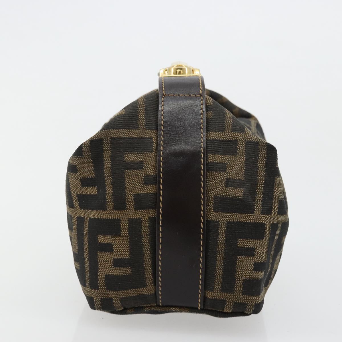 FENDI Zucca Canvas Vanity Hand Bag Black Brown Auth 180330