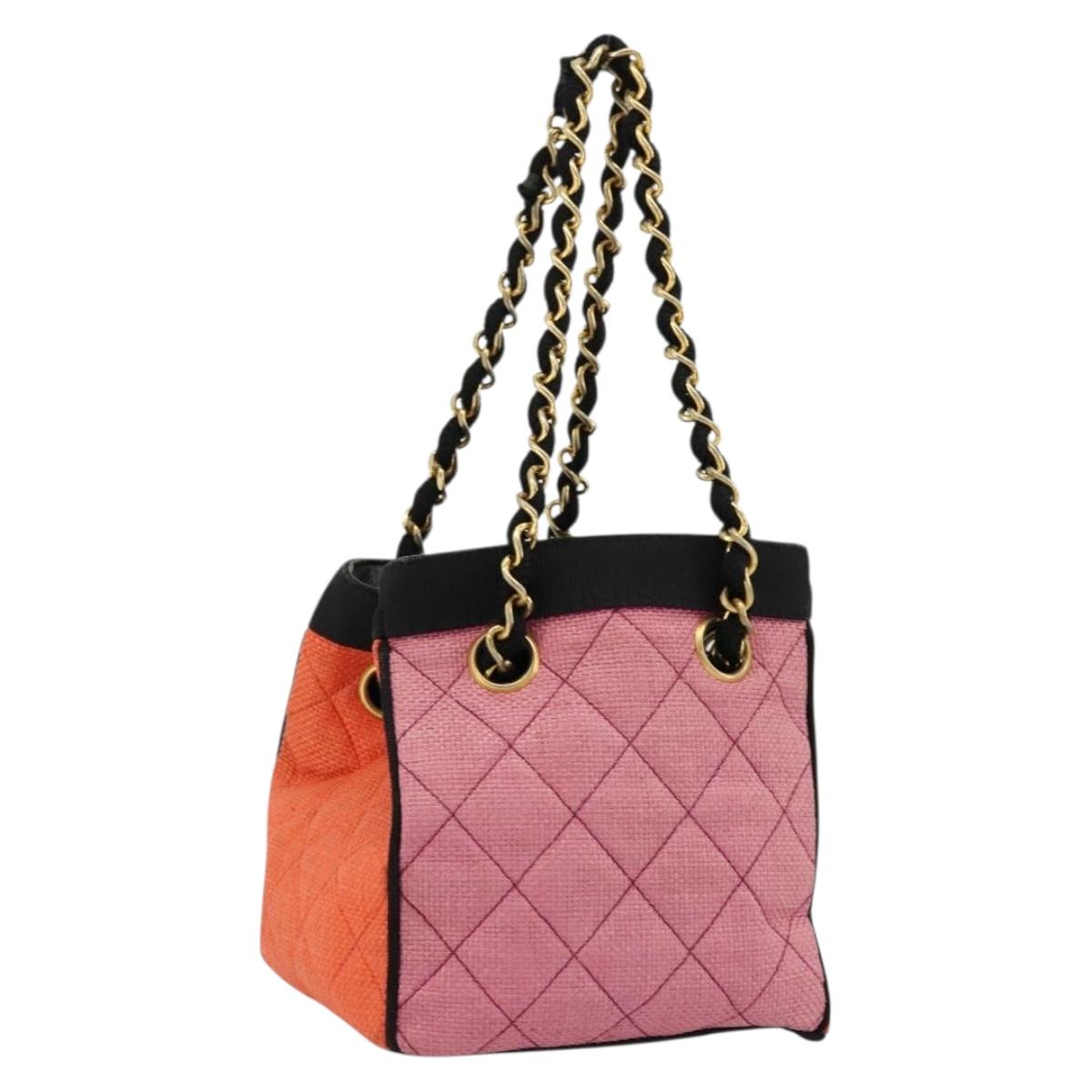 CHANEL Matelasse Chain Shoulder Bag Straw Multicolor Gold CC Auth 180344A