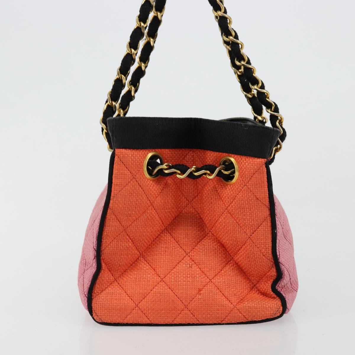 CHANEL Matelasse Chain Shoulder Bag Straw Multicolor Gold CC Auth 180344A