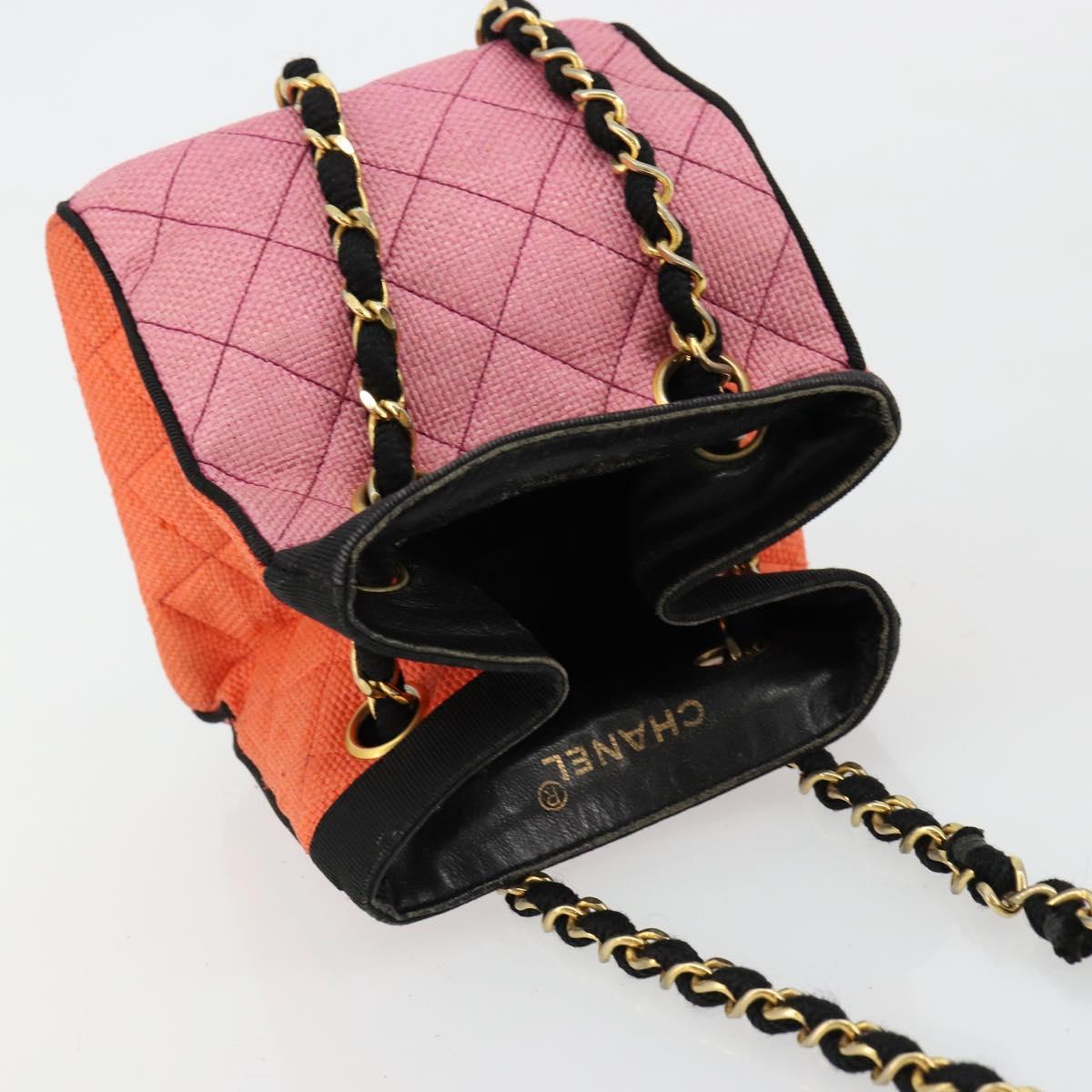 CHANEL Matelasse Chain Shoulder Bag Straw Multicolor Gold CC Auth 180344A