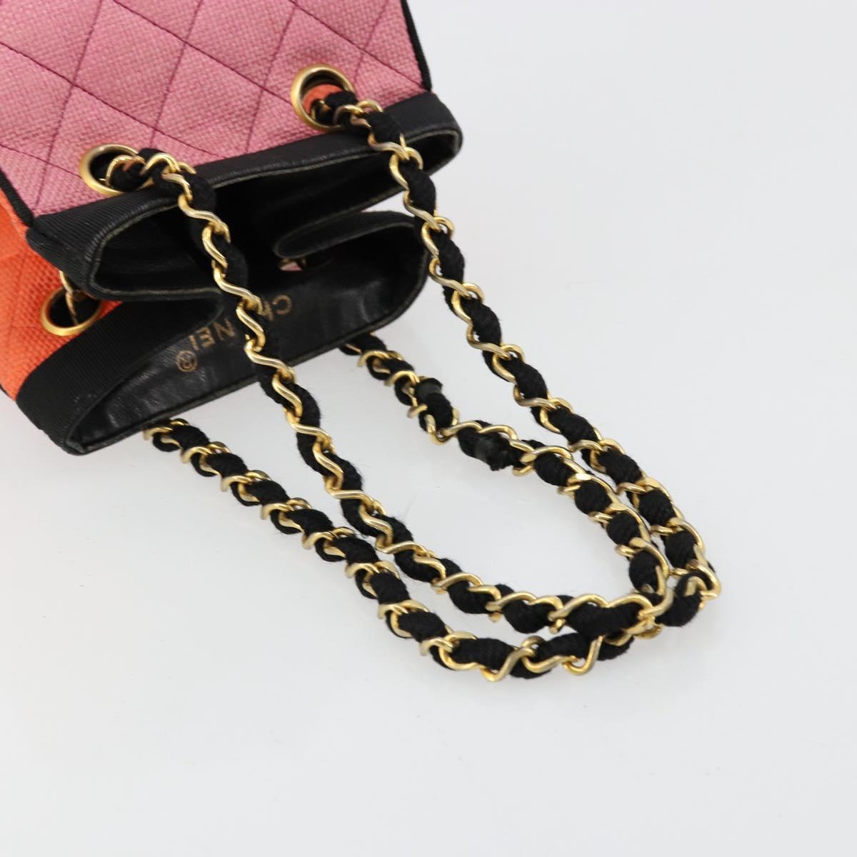 CHANEL Matelasse Chain Shoulder Bag Straw Multicolor Gold CC Auth 180344A