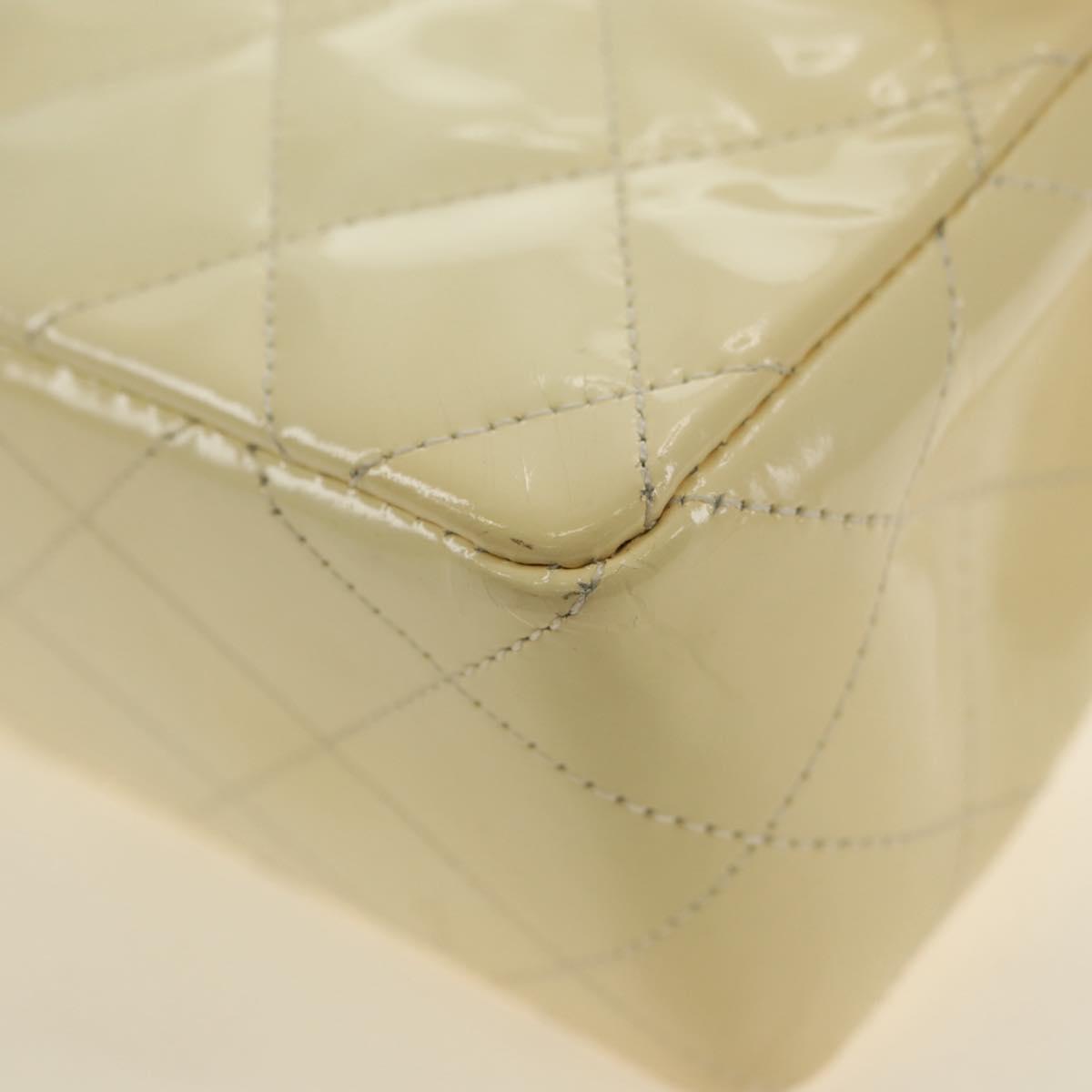 CHANEL Mini Matelasse 17 Chain Bag Patent leather Ivory Gold CC Auth 180353V