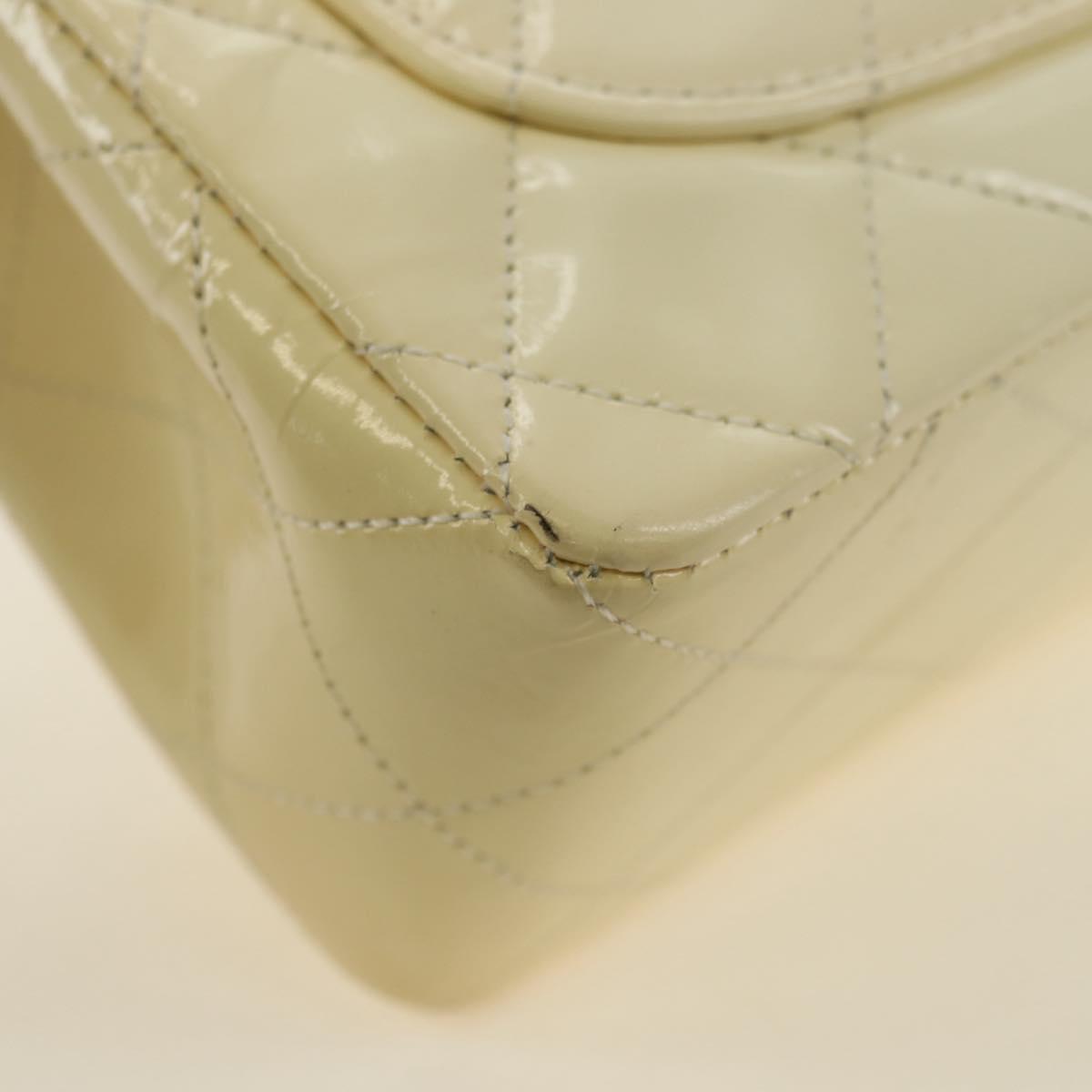 CHANEL Mini Matelasse 17 Chain Bag Patent leather Ivory Gold CC Auth 180353V
