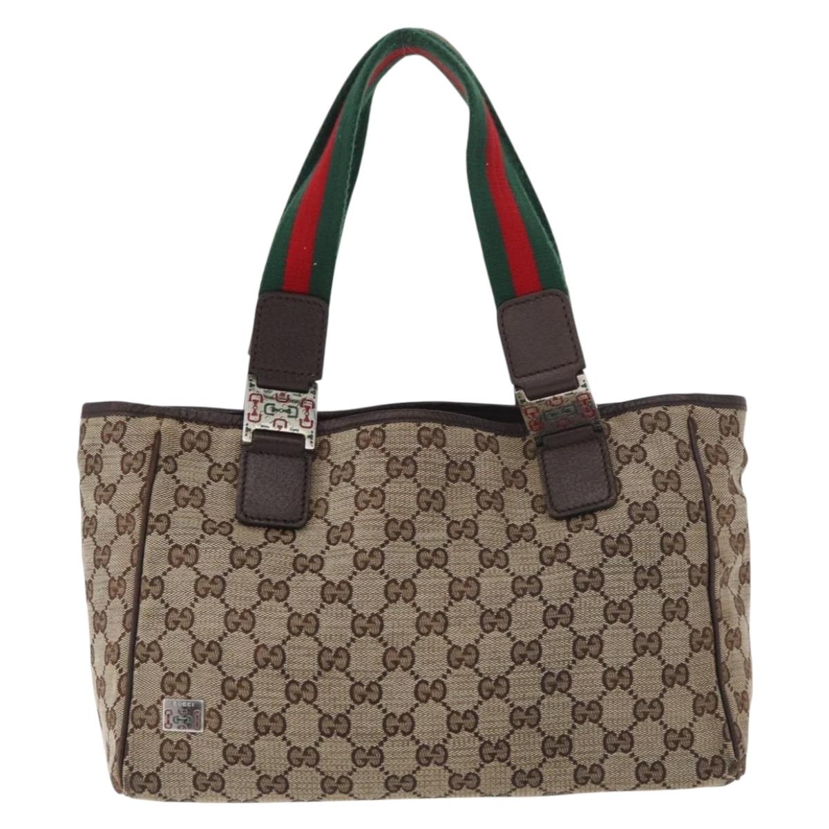 GUCCI GG Canvas Web Sherry Line Hand Bag Beige 145810 Auth 180354