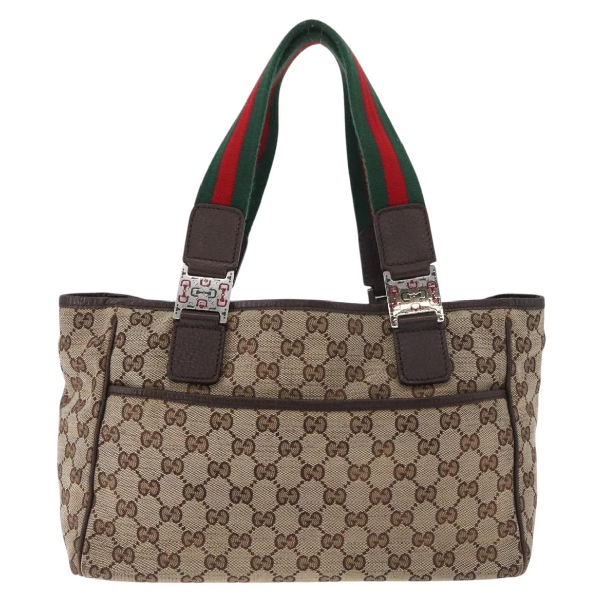 GUCCI GG Canvas Web Sherry Line Hand Bag Beige 145810 Auth 180354