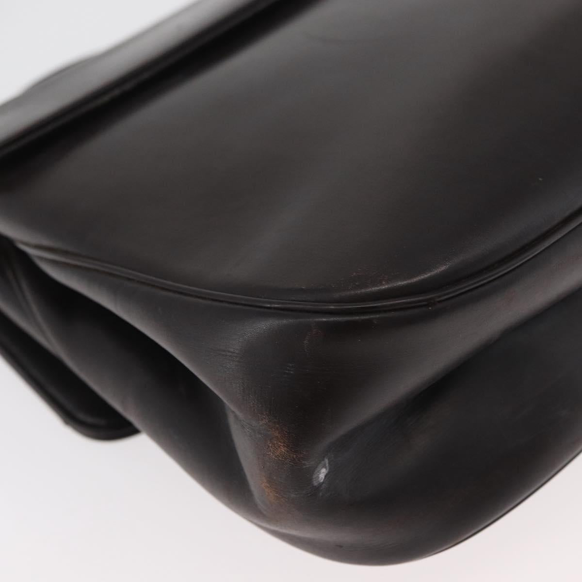 Christian Dior Hand Bag Calf Skin 2way Dark Brown Gold Auth 180355