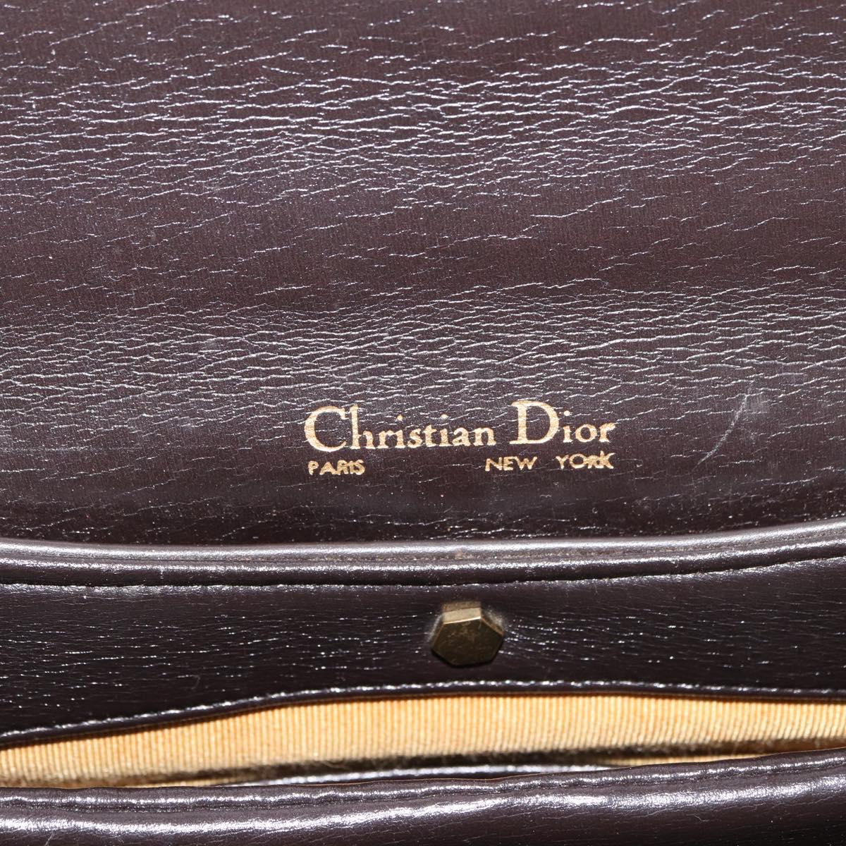 Christian Dior Hand Bag Calf Skin 2way Dark Brown Gold Auth 180355