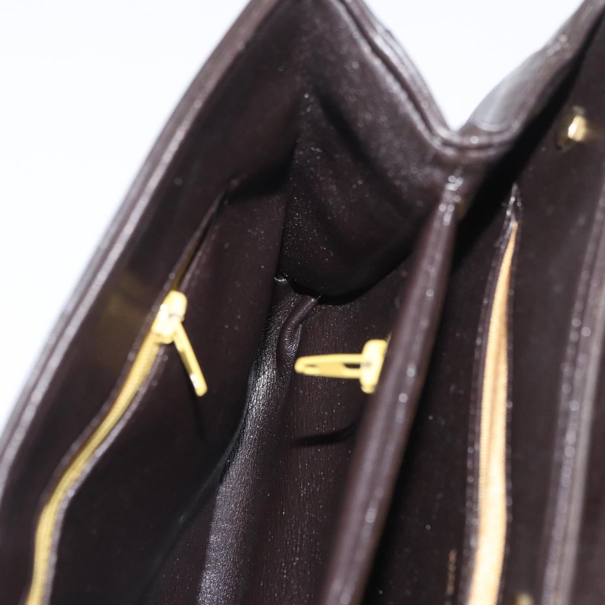 Christian Dior Hand Bag Calf Skin 2way Dark Brown Gold Auth 180355