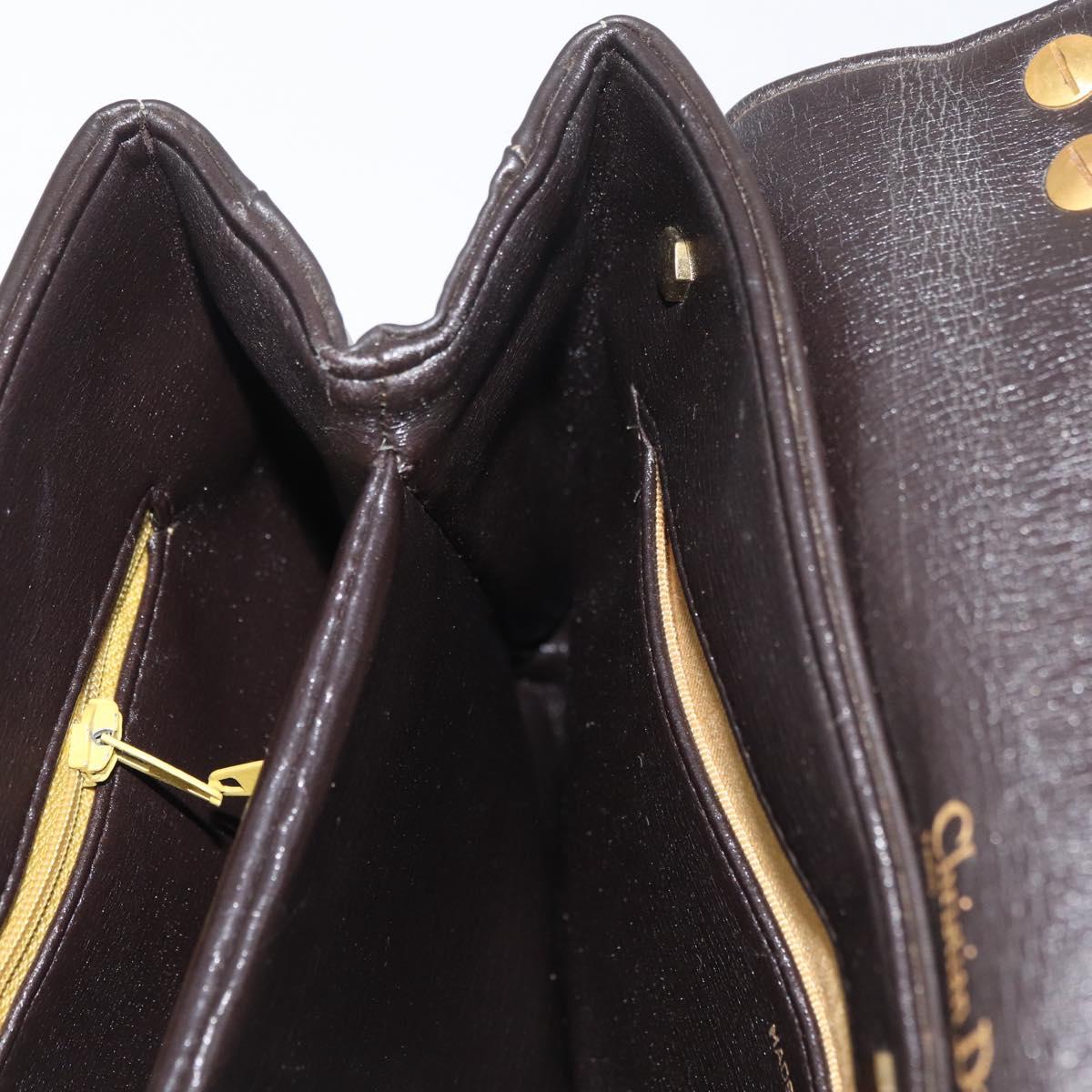 Christian Dior Hand Bag Calf Skin 2way Dark Brown Gold Auth 180355