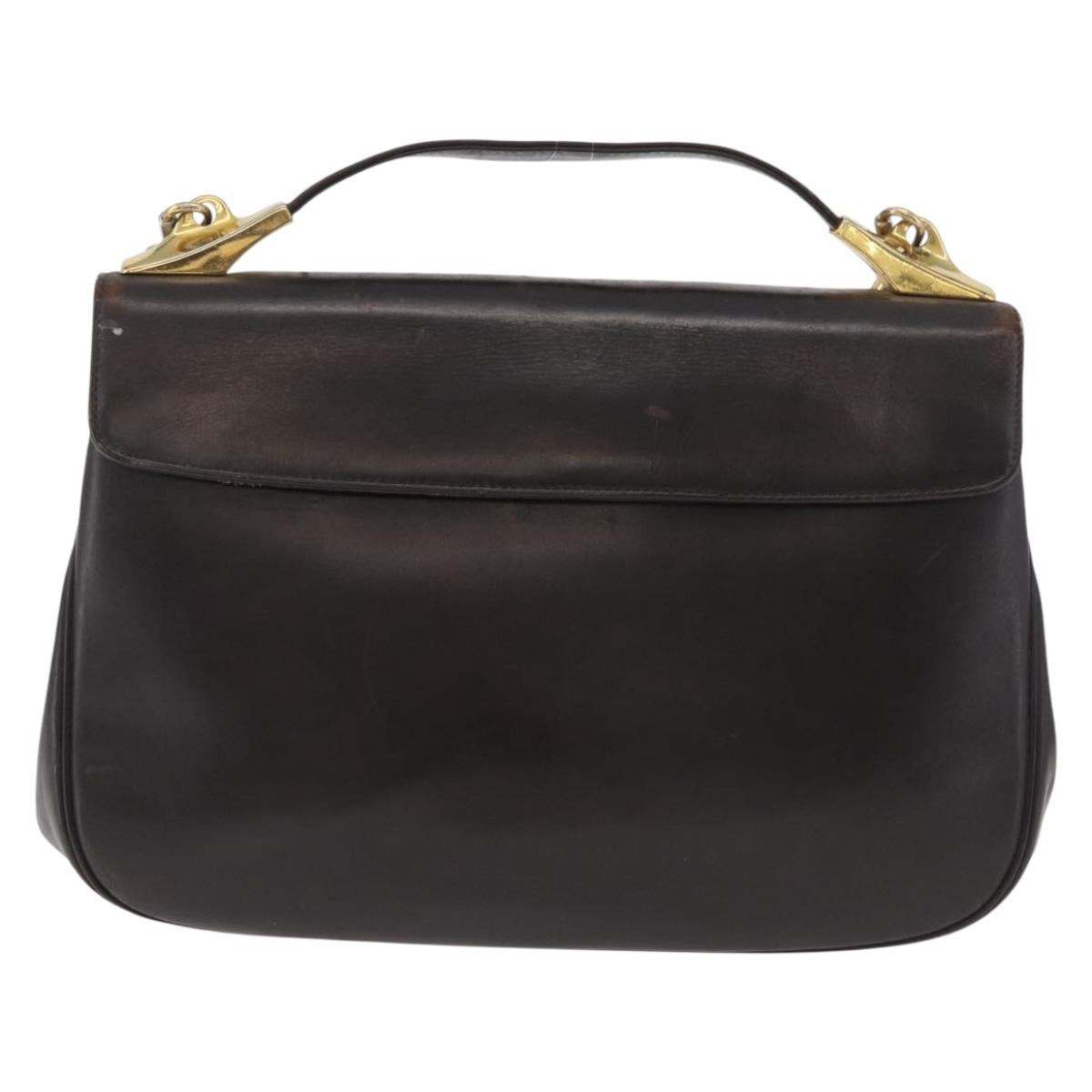 Christian Dior Hand Bag Calf Skin 2way Dark Brown Gold Auth 180355
