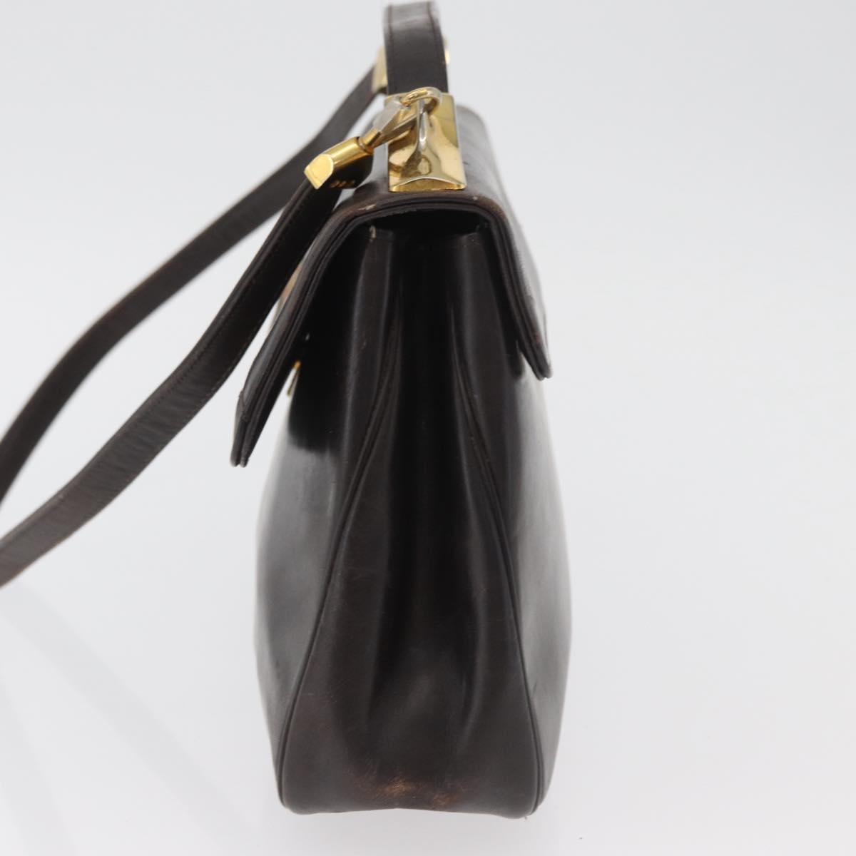 Christian Dior Hand Bag Calf Skin 2way Dark Brown Gold Auth 180355