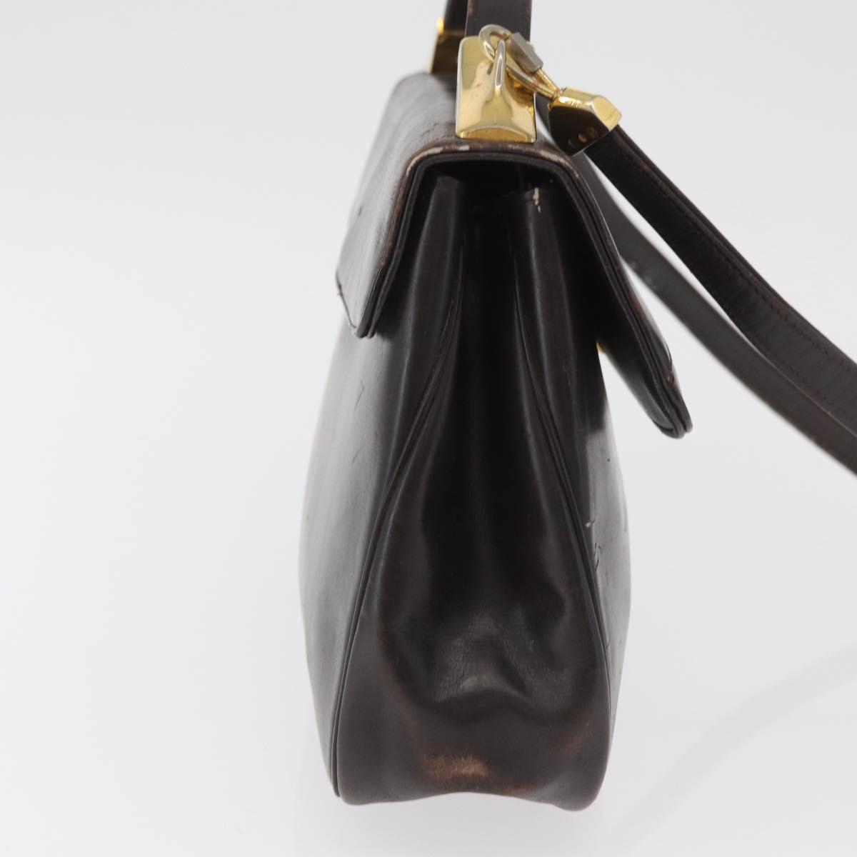 Christian Dior Hand Bag Calf Skin 2way Dark Brown Gold Auth 180355