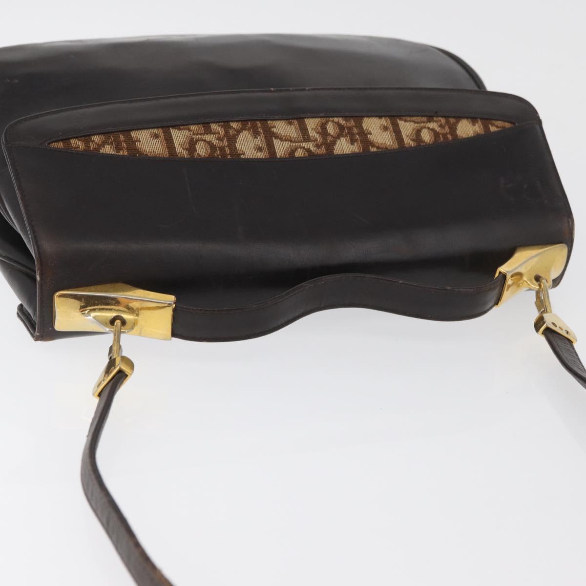 Christian Dior Hand Bag Calf Skin 2way Dark Brown Gold Auth 180355