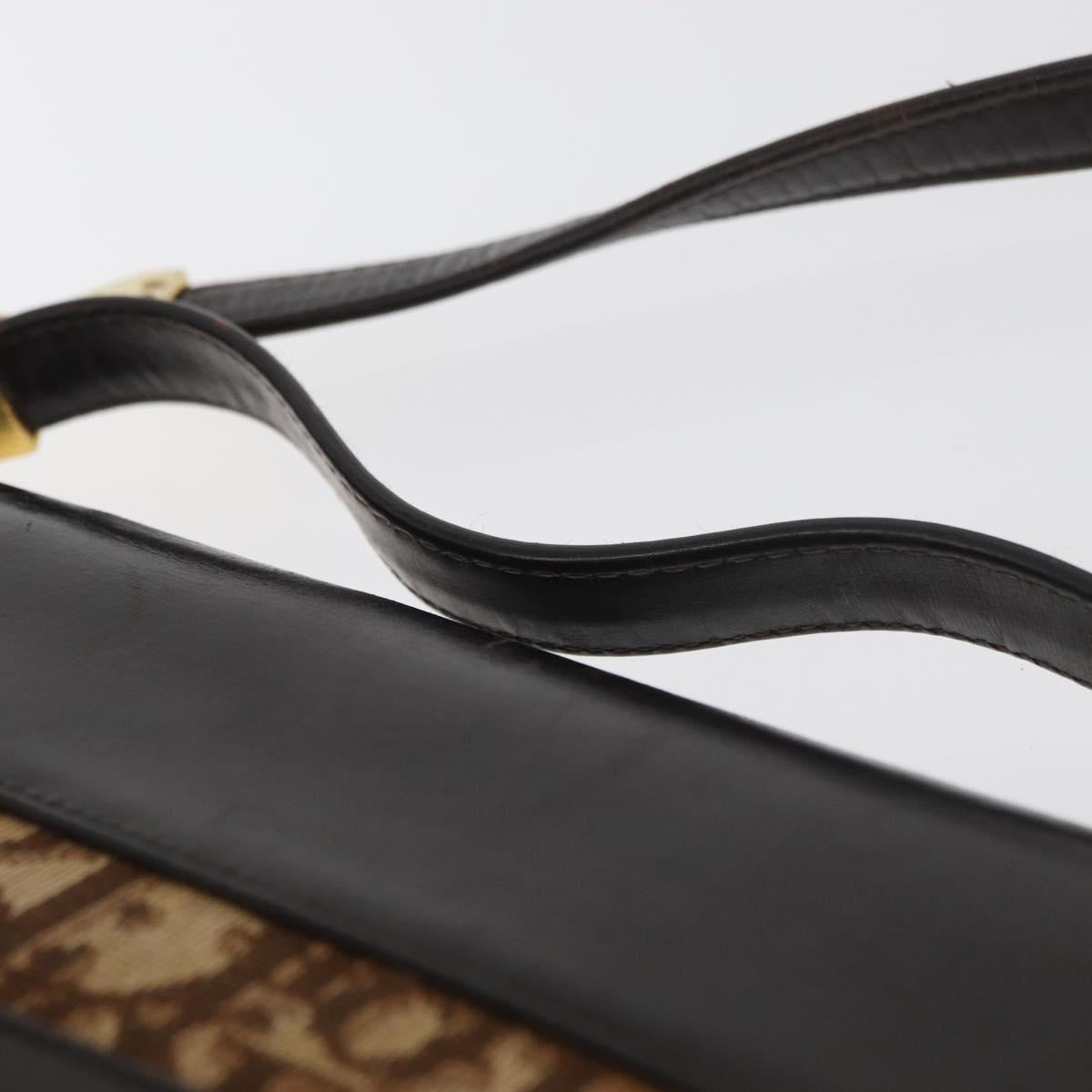 Christian Dior Hand Bag Calf Skin 2way Dark Brown Gold Auth 180355