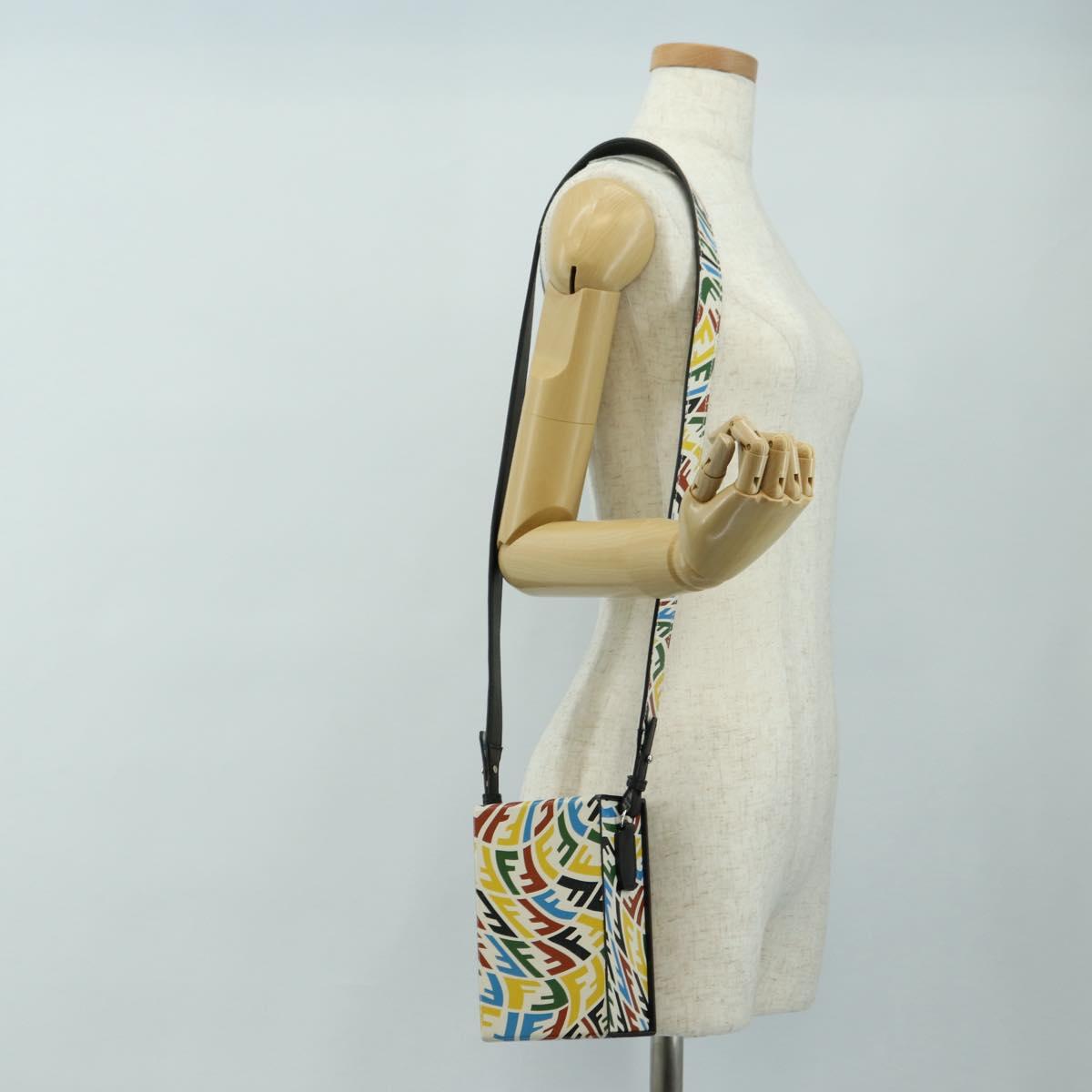 FENDI Zucca Canvas Vertigo Shoulder Bag PVC Multicolor Silver Auth 180356M