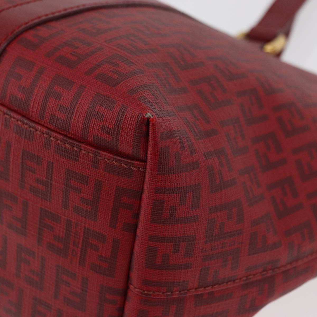 FENDI Zucchino Canvas Tote Bag PVC Red Gold Auth 180357A