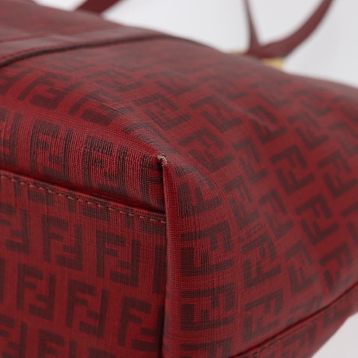 FENDI Zucchino Canvas Tote Bag PVC Red Gold Auth 180357A