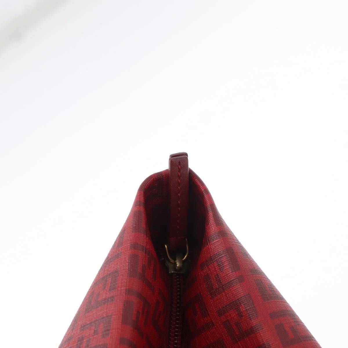 FENDI Zucchino Canvas Tote Bag PVC Red Gold Auth 180357A