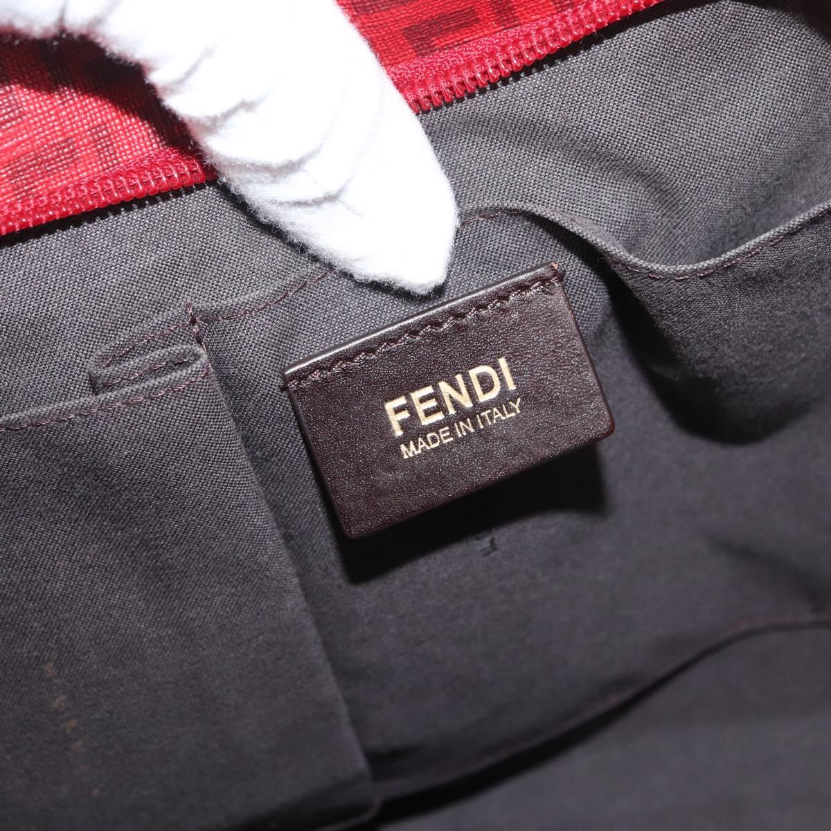 FENDI Zucchino Canvas Tote Bag PVC Red Gold Auth 180357A