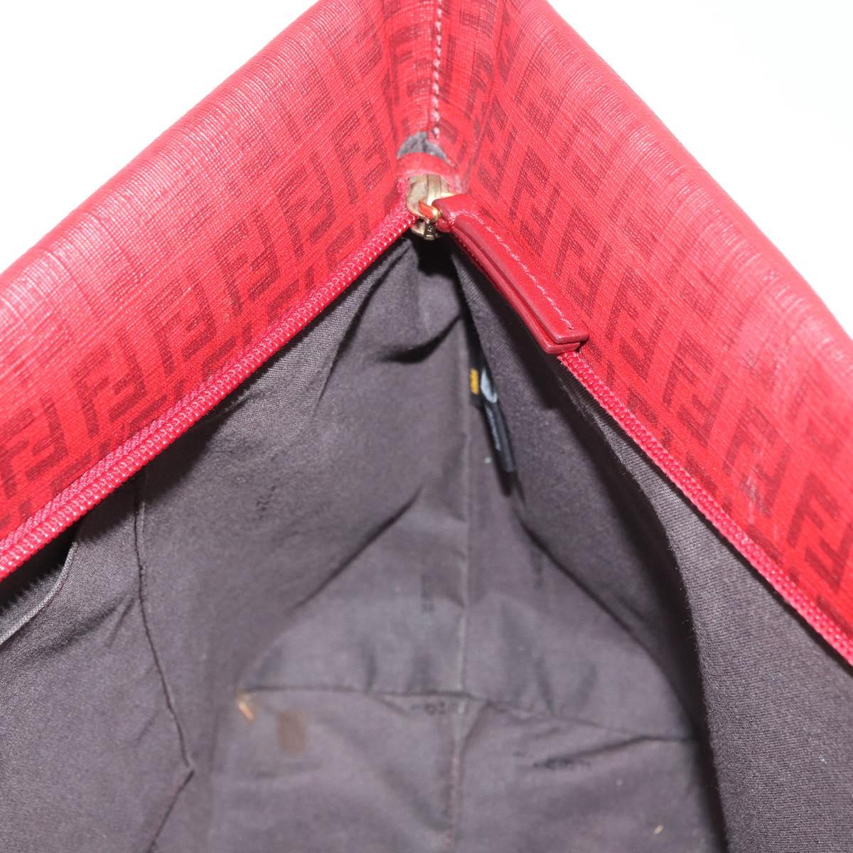 FENDI Zucchino Canvas Tote Bag PVC Red Gold Auth 180357A
