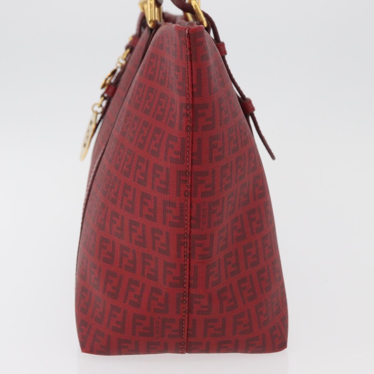 FENDI Zucchino Canvas Tote Bag PVC Red Gold Auth 180357A