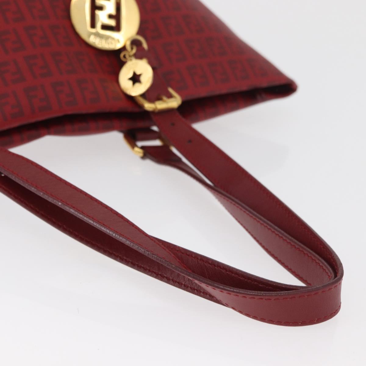FENDI Zucchino Canvas Tote Bag PVC Red Gold Auth 180357A