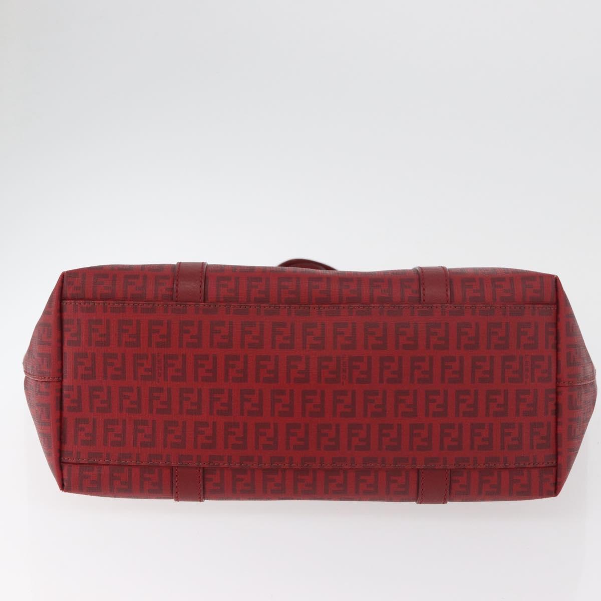 FENDI Zucchino Canvas Tote Bag PVC Red Gold Auth 180357A