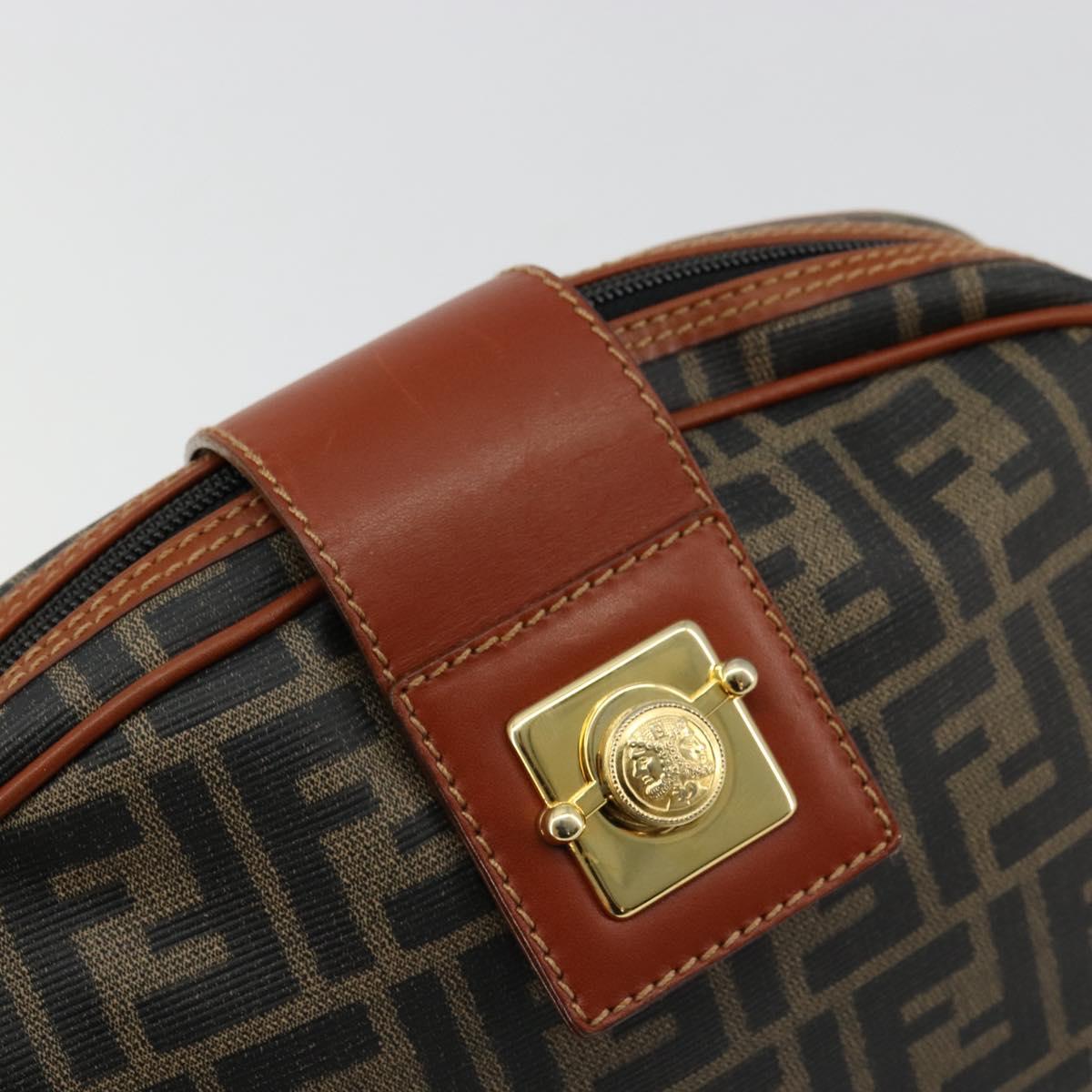 FENDI Zucca Canvas Shoulder Bag PVC Black Brown Auth 180358A
