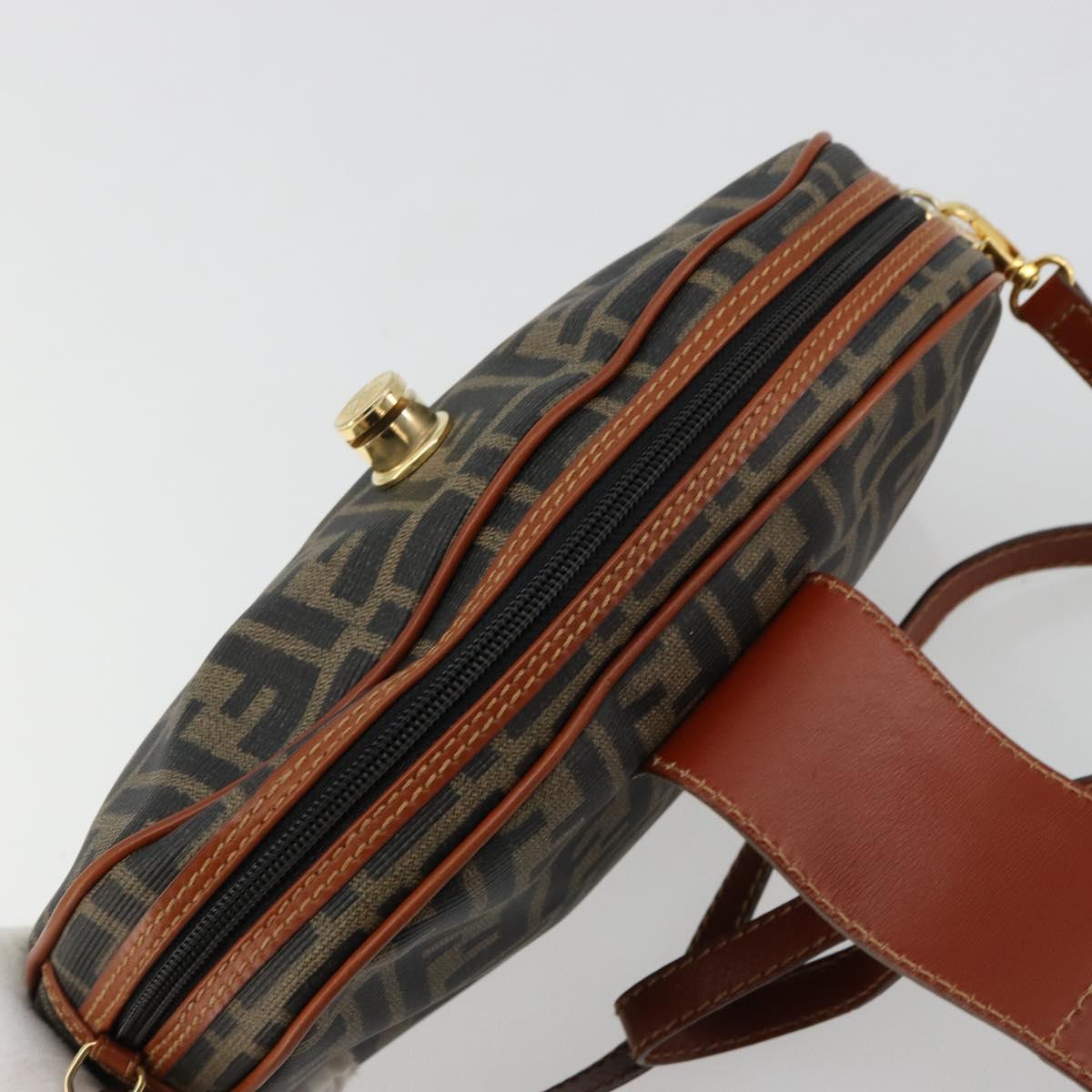 FENDI Zucca Canvas Shoulder Bag PVC Black Brown Auth 180358A