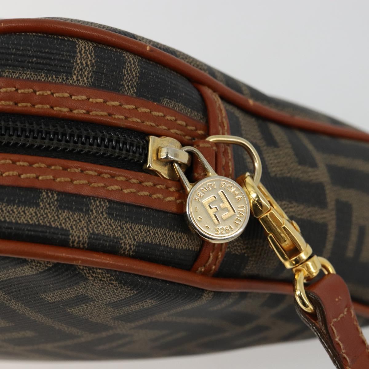 FENDI Zucca Canvas Shoulder Bag PVC Black Brown Auth 180358A