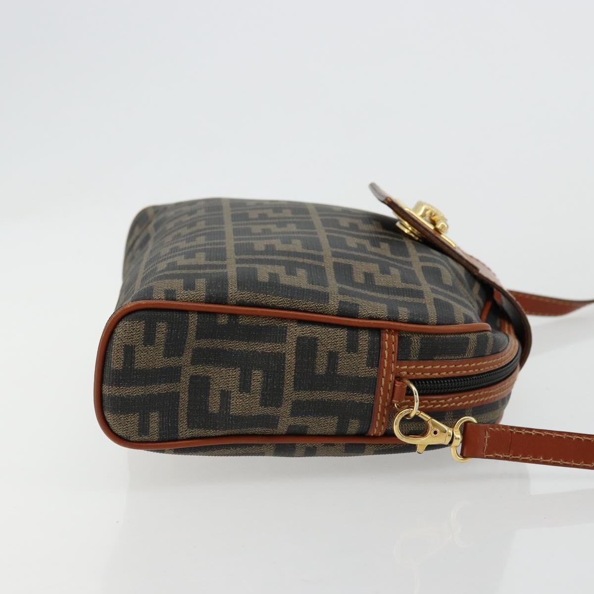 FENDI Zucca Canvas Shoulder Bag PVC Black Brown Auth 180358A