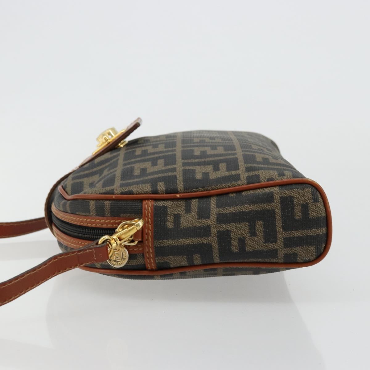 FENDI Zucca Canvas Shoulder Bag PVC Black Brown Auth 180358A