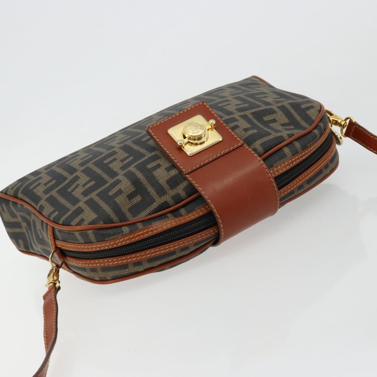 FENDI Zucca Canvas Shoulder Bag PVC Black Brown Auth 180358A