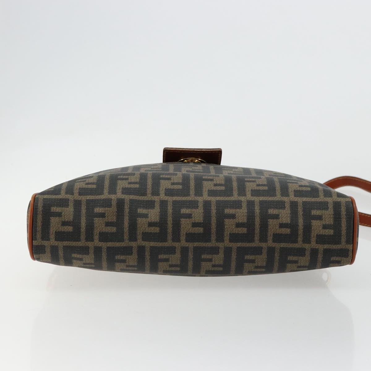 FENDI Zucca Canvas Shoulder Bag PVC Black Brown Auth 180358A