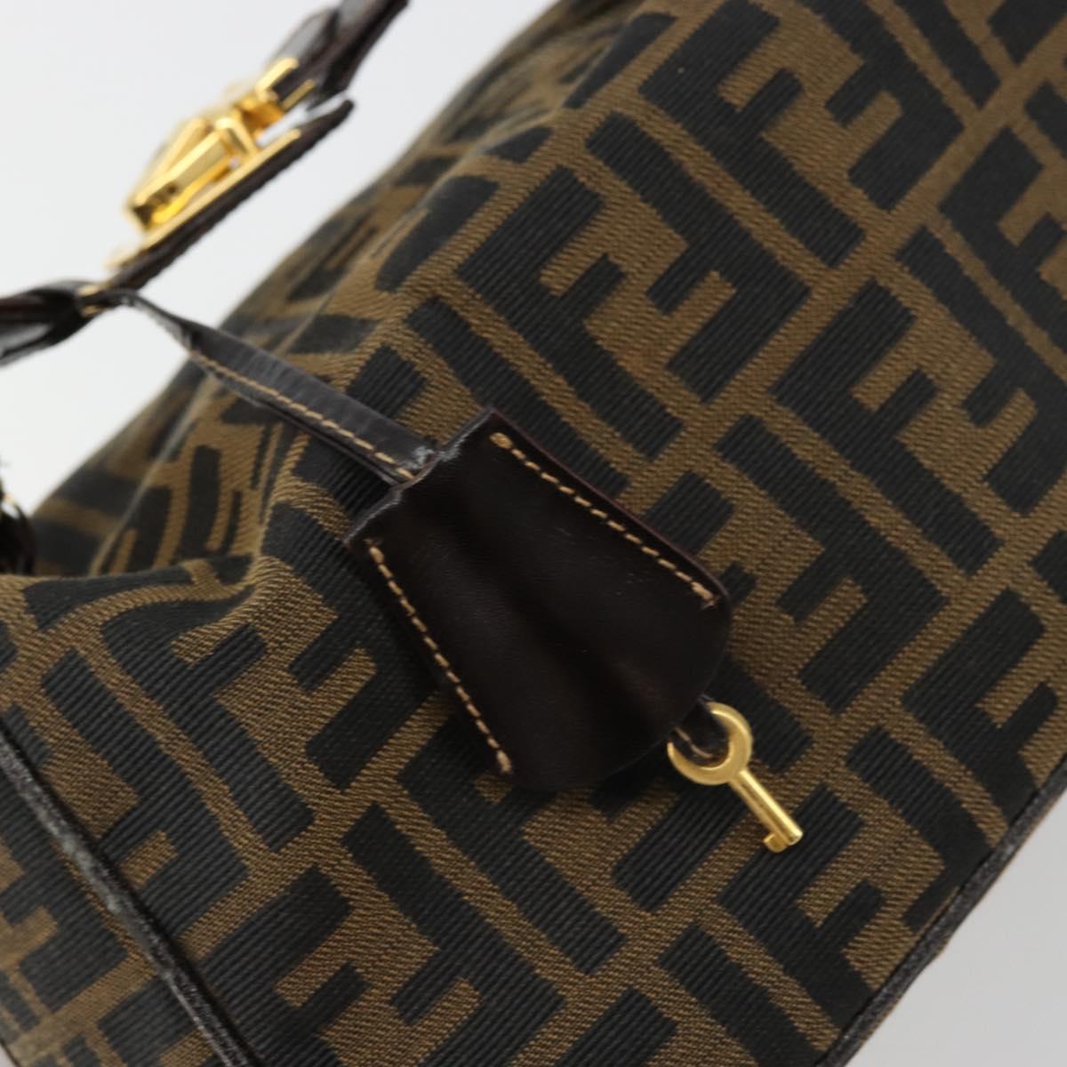 FENDI Zucca Canvas Hand Bag Brown Black Auth 180359