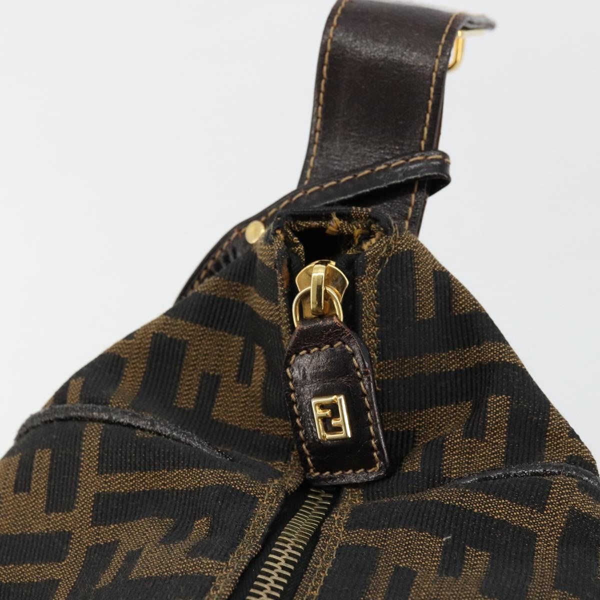 FENDI Zucca Canvas Hand Bag Brown Black Auth 180359
