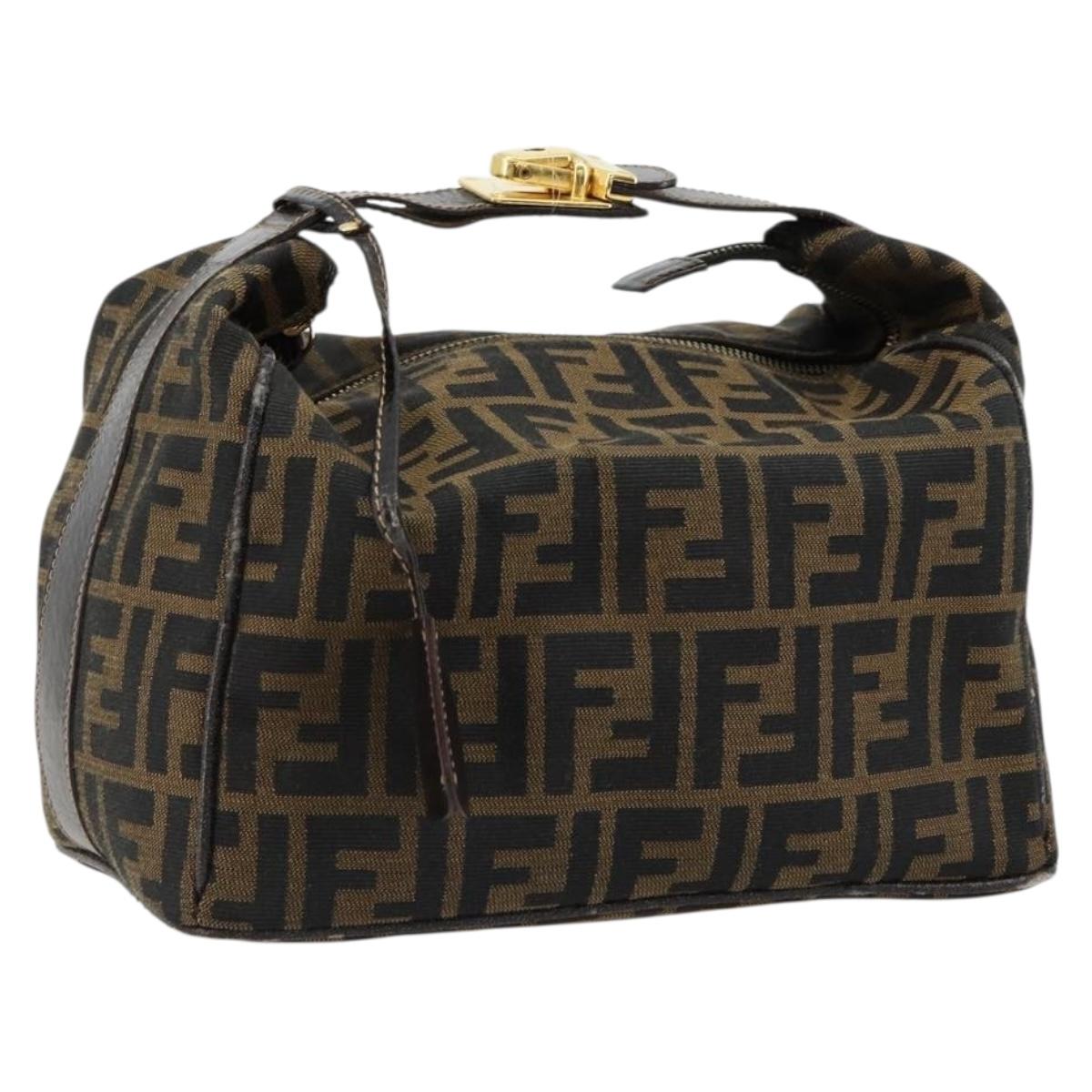 FENDI Zucca Canvas Hand Bag Brown Black Auth 180359