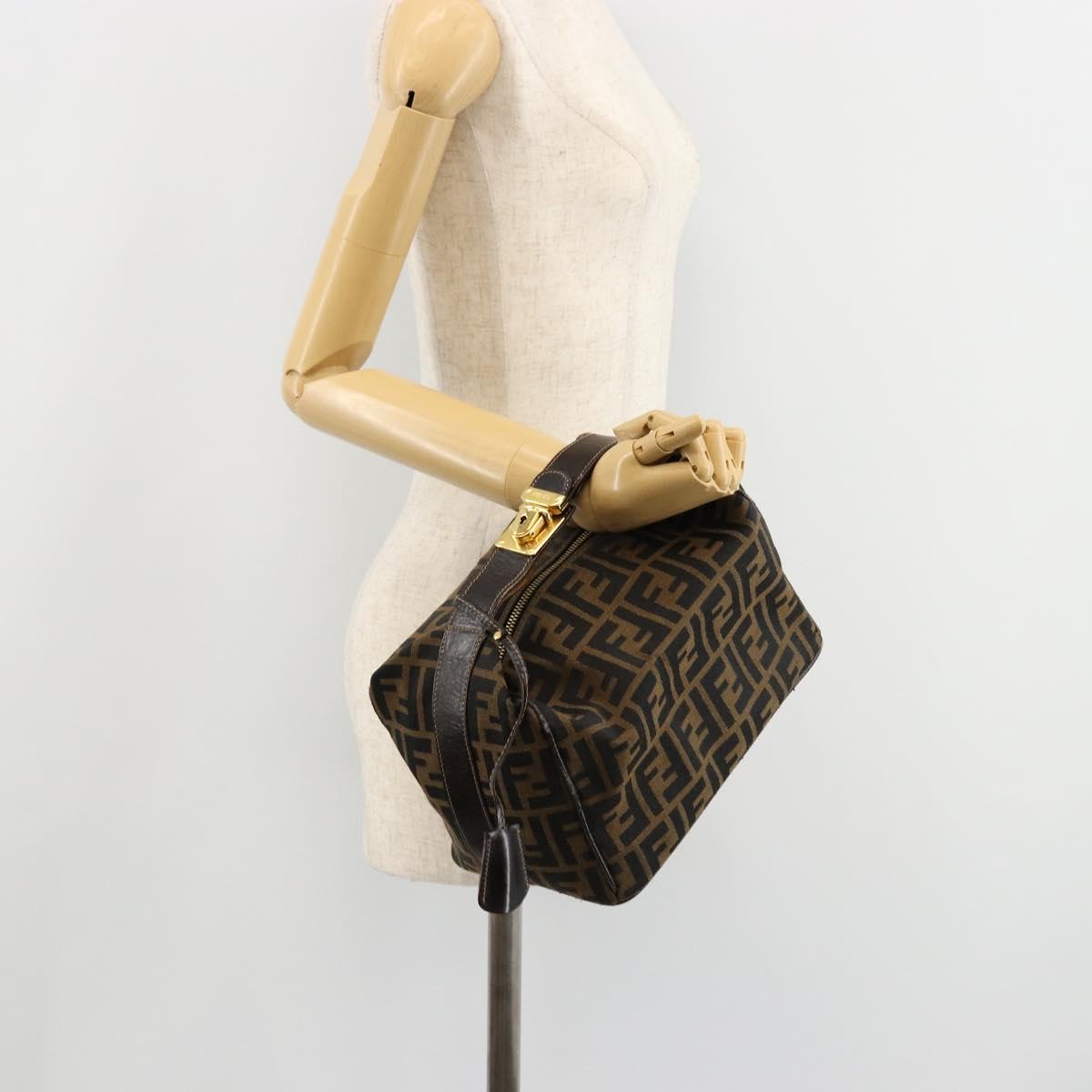 FENDI Zucca Canvas Hand Bag Brown Black Auth 180359