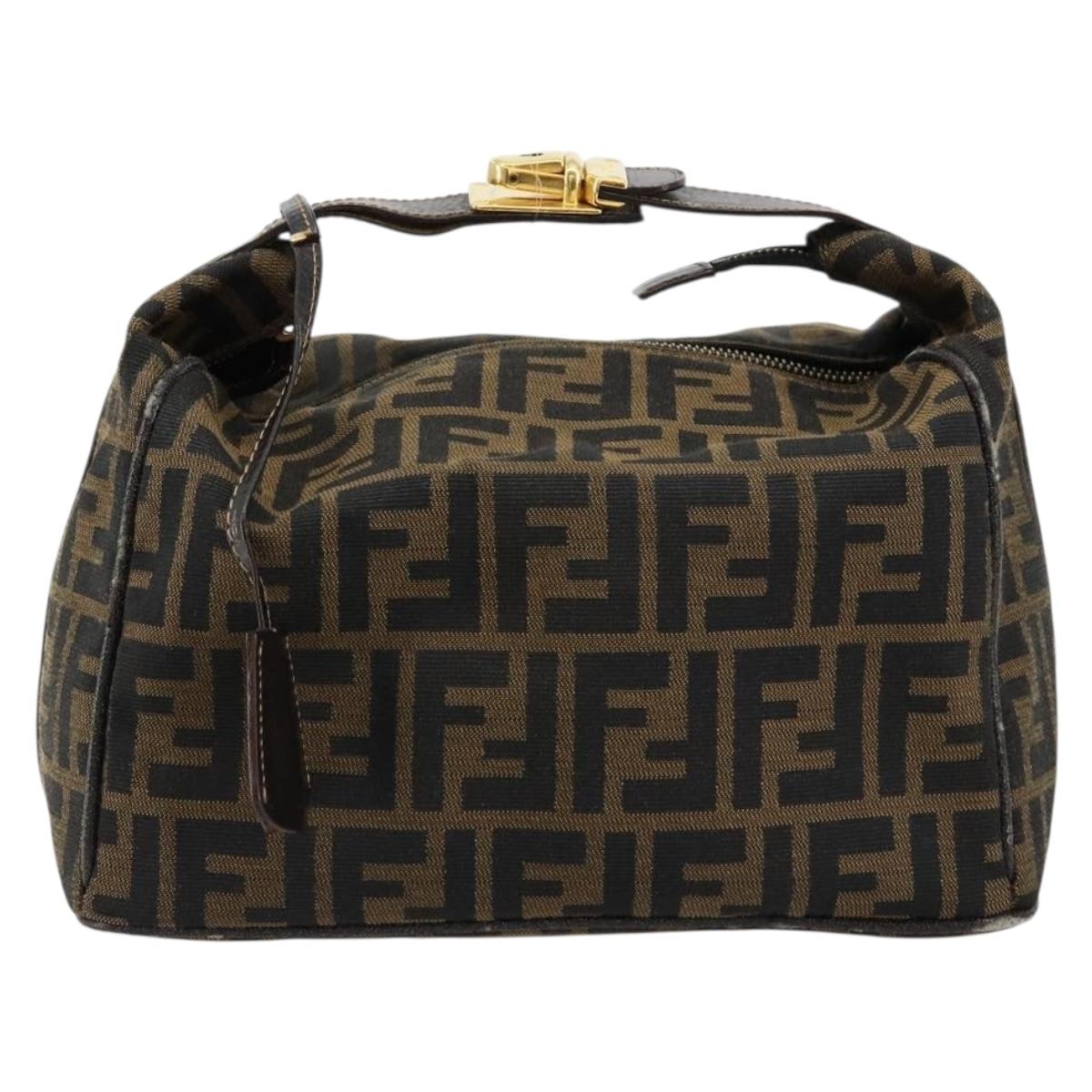 FENDI Zucca Canvas Hand Bag Brown Black Auth 180359