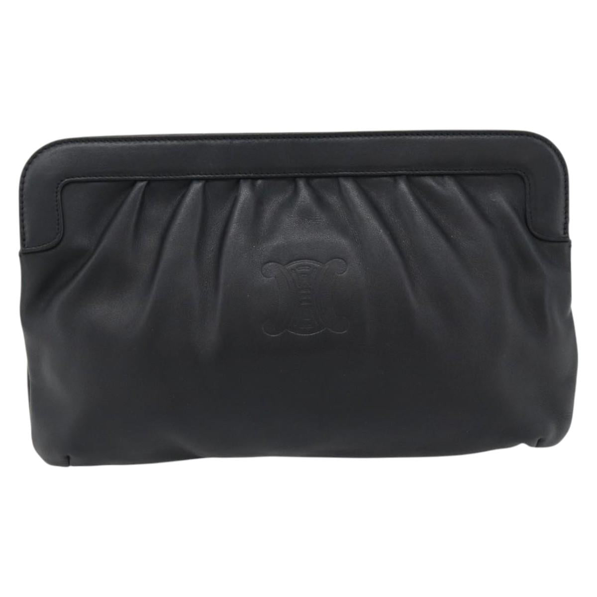 CELINE Shoulder Bag Leather Black Gold Auth 180429