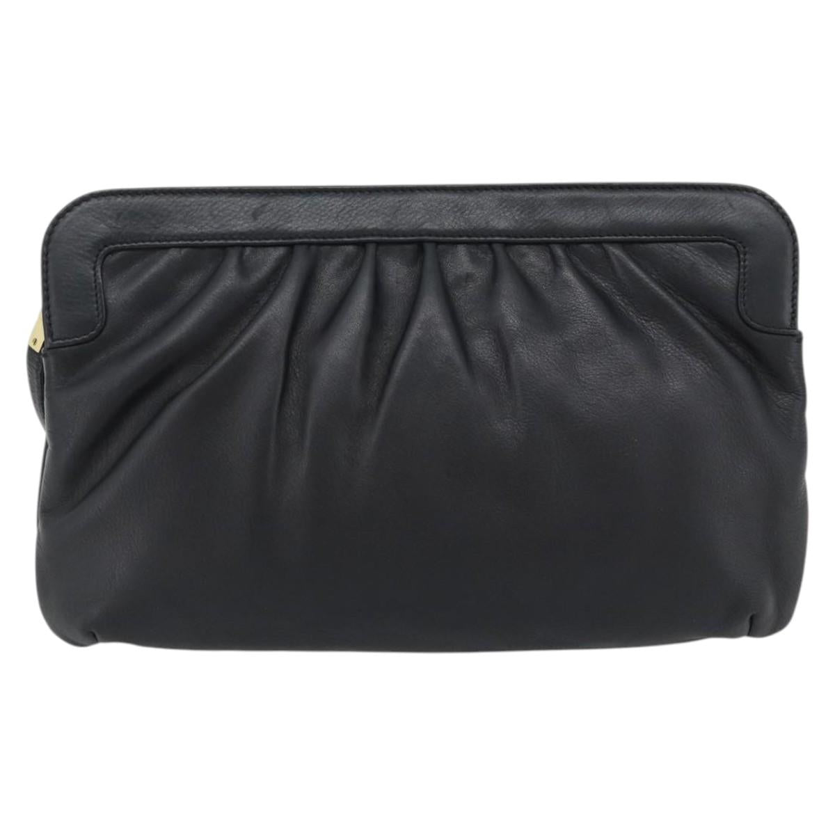 CELINE Shoulder Bag Leather Black Gold Auth 180429