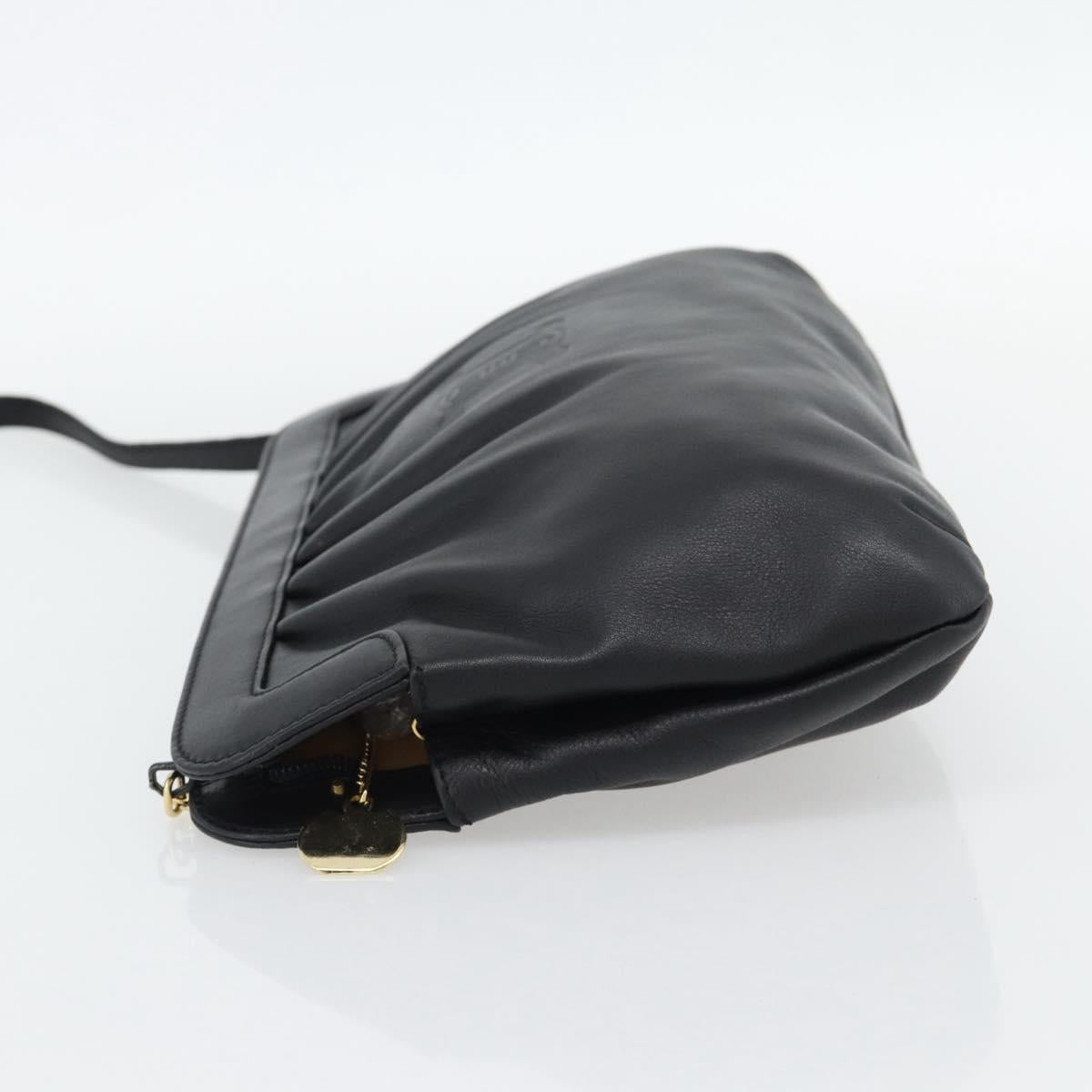 CELINE Shoulder Bag Leather Black Gold Auth 180429