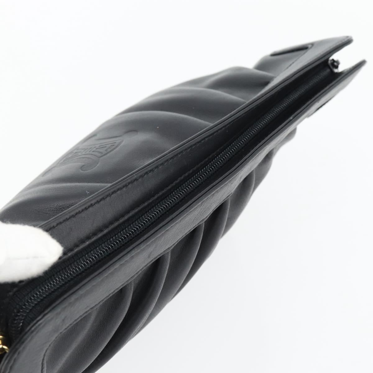 CELINE Shoulder Bag Leather Black Gold Auth 180429