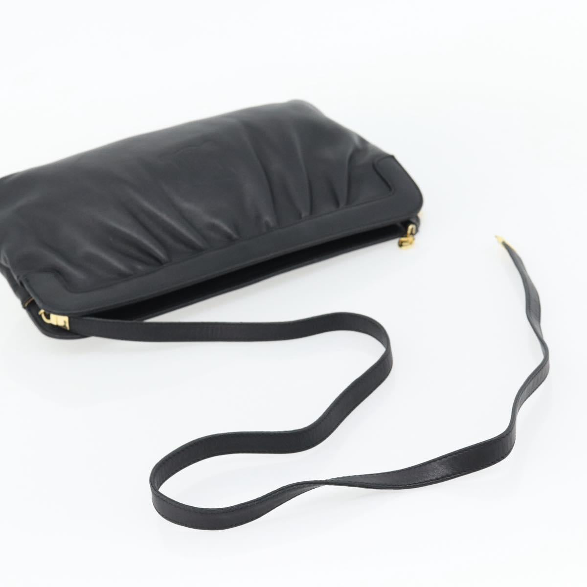 CELINE Shoulder Bag Leather Black Gold Auth 180429