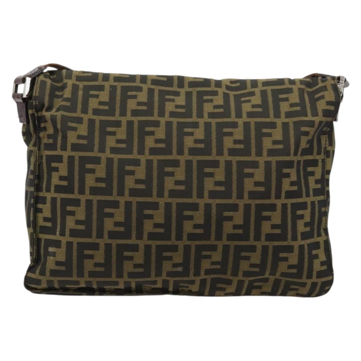 FENDI Zucca Canvas Shoulder Bag Black Brown Auth 180430