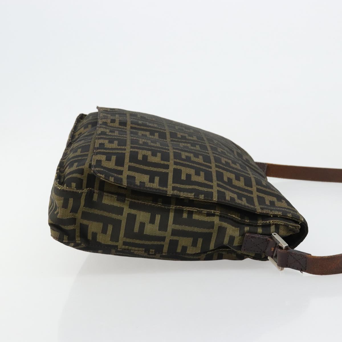 FENDI Zucca Canvas Shoulder Bag Black Brown Auth 180430