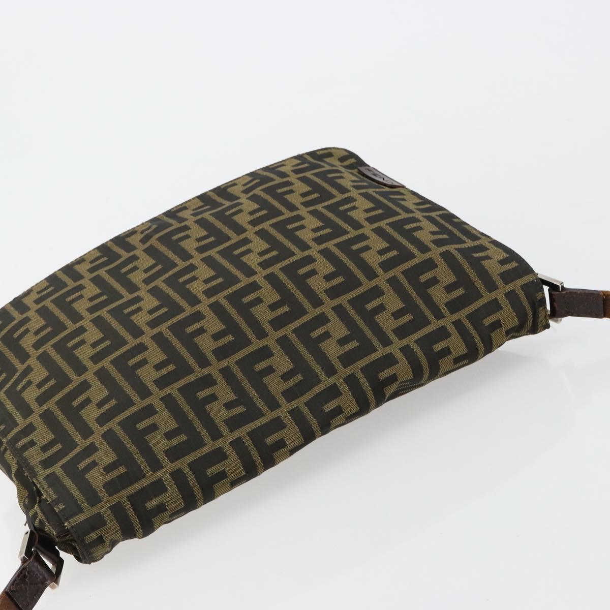 FENDI Zucca Canvas Shoulder Bag Black Brown Auth 180430