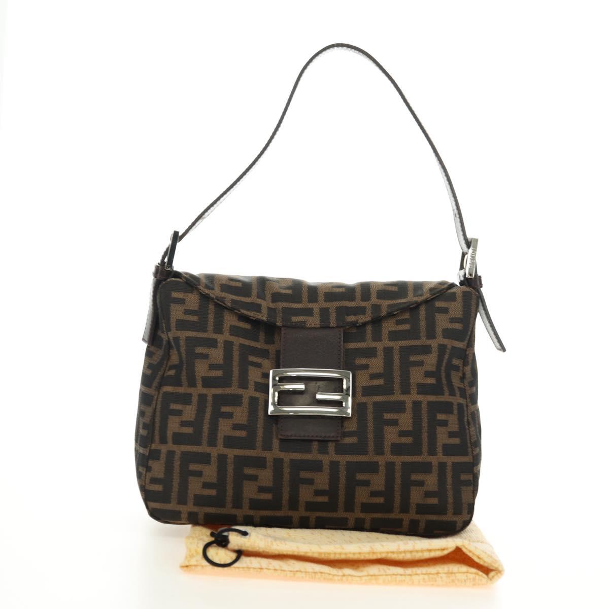 FENDI Zucca Canvas Mamma Baguette Shoulder Bag Black Brown Auth 180431SAV