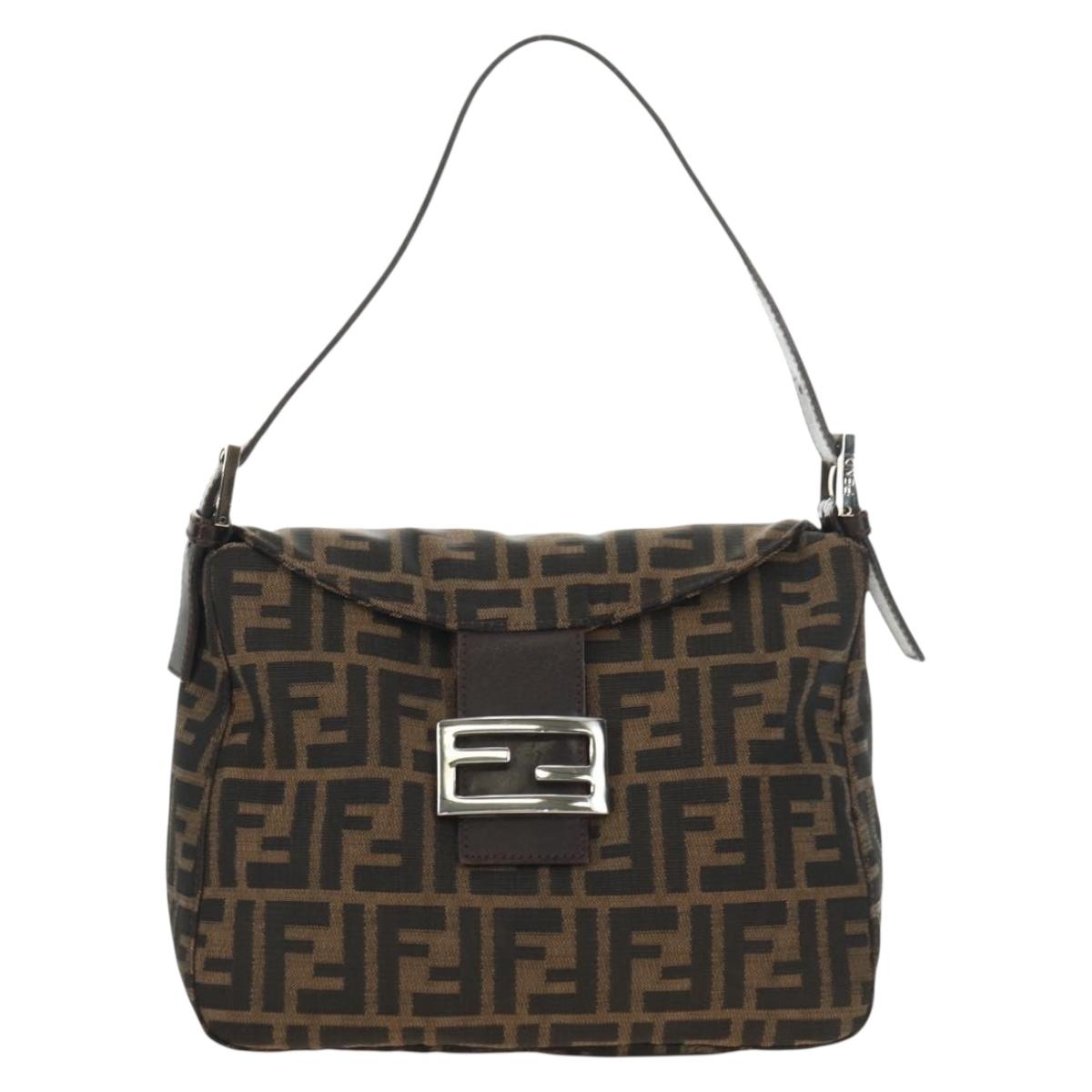 FENDI Zucca Canvas Mamma Baguette Shoulder Bag Black Brown Auth 180431SAV